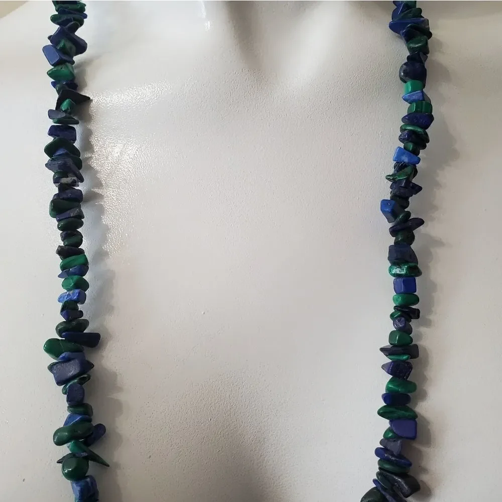 Lapis Lazuli & Malachite Chip Beaded Necklace 36